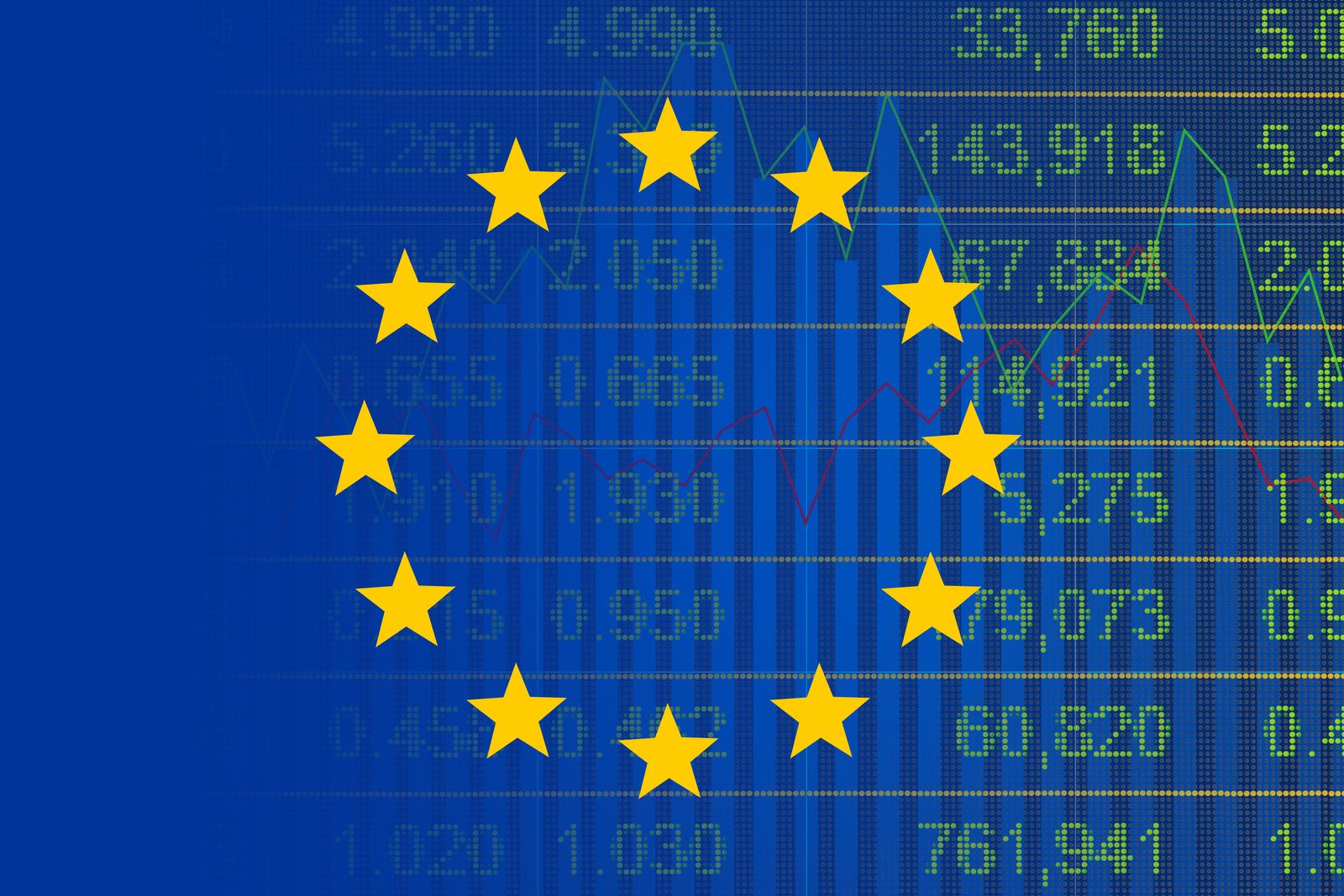 Abstrakte Darstellung von Aktienmarkt-Kurven auf einem Bildschirm — Anschauungsmaterial zum Thema Markt und Verhalten